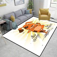 Bigdatastore Moon & Stars Area Rug Anti Slip, Cartoon Dog Doing Tree Position Do Be Happy Life Message Cute Funny, Fashionable High Class Living Bedroom Rugs(2.5'x 7')