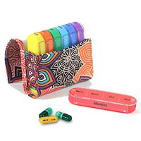 Pill Organizer,LIZIMANDU Weekly Travel Pill Case Box Medication Reminder Daily AM PM, Day Night 7 Compartments,for 4 Times A Day, 7 Days a Week-Includes Leather PU Carrying Case(Colorful Flower)