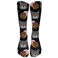 ZXX Men&Women British Shorthair Donuts Casual Mid-calf Socks Athletic Sports Novelty Below Knee Tube Stockings One Size
