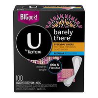 U by Kotex Barely There Liners, Light Absorbency, Regular, Fragrance-Free, 100 Count