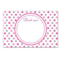 30 Pink Grey Polka Dots Birthday Party Baby Girl Shower Blank Thank You Cards Chevron Design + 30 White Envelopes