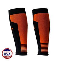 MudGear Compression Calf Sleeves - Graduated Performance for Running, Sports Recovery, Shin and Leg Muscle Support - 1 Pair (Small/Med, Black/Orange)
