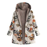Ros1ock Winter Wool Warm Outwear Floral Print Vintage Jackets Coats Plus Size Hooded Pockets Cardigan Orange