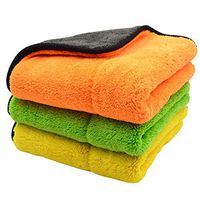 Queenbox 3 Pack 800GSM Super Thick Plush Microfiber Car Cleaning Cloths, 3 Colors, 17.7" x 14.9"