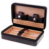 ZYL-YL Black Leather Spanish Cedar Lined 4 Tube Cigar Case Humidor for Men 205x70mm