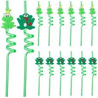 PAMASE 12pcs Passover Frog Straws- PVC Cartoon Frog Decorative Straws Passover Decor for Kids Toy Your Passover Party Seder Table (2 Style, 6pcs for Each)