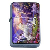 Unicorns Mythical Creature Flip Top Oil Lighter S6 Smoking Cigarette Smoker Includes Silver Case