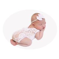 Newborn Baby Photography Props Lace Butterfly Headdress Vest Bodysuit Sets for Boys Girls Photo Shoot Props (White)