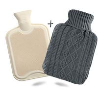 Tocypho Warm Longer 2l Large Capacity Hot Water Bag Thicken Rubber Hot Water Bottle Premium Classic Hot Water Pack for Pain Relief with Knitted Cover (Grey)