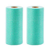 Sant fe 2 Pack Kitchen Towel Dry Roll Paper Non-Woven Fabric Rag Household Cleaning Tissue Disposable Dust Water Stains Dish Cloth 50pcs/Roll (Green 2 Rolls)