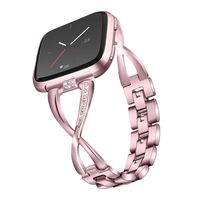 MEFEO Jewelry Bands Compatible for Fitbit Versa/Versa 2/Fitbit Versa Lite/Versa SE, Bling Rhinestone Bracelet Metal Strap Wristband Replacment for Fitbit Versa Band Women (Rose Gold)