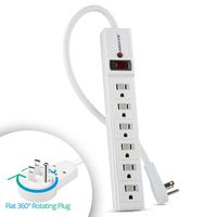 Maximm Power Strip Surge Protector (540 Joules), 6 AC Outlets with Child Proof Sliding Outlet Covers, with 360 Degree Flat Plug & 6 ft Long Extension Cord, Multi Outlet, White, UL Listed