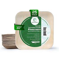 Eco Palm Leaf Square Plates Set | Dinner Plates & Salad Plates | Natural Ecofriendly Disposable Dinnerware | Heavy Duty Biodegradable Party Utensils for Wedding, Camping & More (10'' (25 Pack))