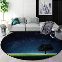 RUGSMAT Night Small Round Rug Carpet,Abstract Natural Composition with Lonely Tree in Park Crescent Moon in Sky Door Mat Indoors Bathroom Mats Non Slip,Diameter-24 Inch Dark Blue Green White