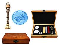 MNYR Butterfly Decorative Luxury Wood Box Red Brass Metal Peacock Wedding Invitations Gift Card Paper Stationary Envelope Seal Custom Wax Seal Sealing Stamp Wax Stick Melting Spoon Wood Gift Box Kit