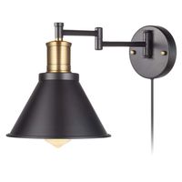 Swing Arm Wall Lamp Plug-in Cord Industrial Wall Sconce, Bronze and Black Finish,with On/Off Switch, E26 Base UL Listed,1-Light Bedroom Wall Lights Fixtures,Bedside Reading Lamp (Art Style)