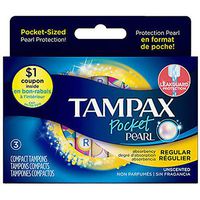 Tampax Pocket Pearl Compact Regular Absorbency Unscented Tampons, 3 Count (Pack of 3)