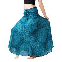 Sayhi Women's Long Hippie Bohemian Skirt Gypsy Dress Boho Clothes Flowers Ethnic Style Fits Asymmetric Hem Design(Blue,L)