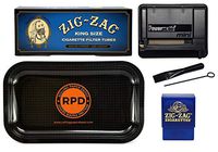 Powermatic Mini Cigarette Injector with Zig Zag Blue"King Size" Cigarette Tubes, Zig Zag Cigarette Case and Rolling Paper Depot Rolling Tray