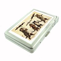 Perfection In Style Metal Cigarette Case with Built in Lighter Vintage Cat Design 004