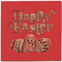 Easter Eggs Happy Pack 50 Napkins Red - Gold Foil Cocktail