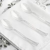 Tableclothsfactory 100 pcs Silver Glittered Disposable Plastic Spoon for Wedding Party Banquet Events Candy Buffets Dinnerware