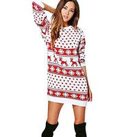 Christmas Mini Dress, Sttech1 Women Round Neck Snowflake Print Long Sleeve Sweatershirt Top Dress