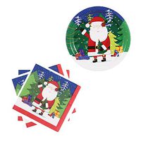 Holiday Christmas Santa Party Supplies, Serves 18 People (Includes 18 Large Paper Plates, and 20 Party Napkins)