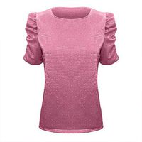 Eoeth Blouse Shirts for Women Fashion Long Sleeve Solid Sequin Stand Collar Puff Sleeve Tops Pullover T-Shirts Tracksuits Pink