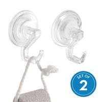 iDesign Power Lock Bathroom Shower Plastic Suction Cup Hooks for Loofah, Towels, Sponges, and More, Set of 2, Clear
