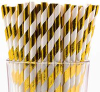 Pack of 150 Gold Foil Swirls Biodegradable 4-Ply Paper Drinking Straws (Compostable, Non-toxic, BPA-free)