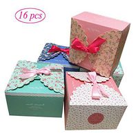 BeAhity Gift Treat Boxes with Ribbons,16 Pack Party Favor Boxes Use for Cake,Cookies,Goodies, Candy,Wedding Birthday Favor Gift Boxes,5.8 x 5.8 x 3.7 inches (Floral)