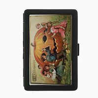 Perfection In Style Black Color Metal Cigarette Case Vintage Halloween Design 017