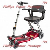 Free Rider USA - Luggie Elite - Compact Lightweight Foldable Scooter - 4-Wheel - Red - Phillips Power Package TM - to $500 Value
