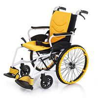 WenFei shop Folding Wheelchair,Lightweight Transport Chair with Swing Away Footrests and Hand Brakes, 20 Inch Seat, 350 lbs Weight Capacity,Yellow