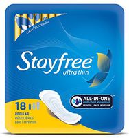 Stayfree Ultra Thin Regular Pads For Women, Wingless, Reliable Protection and Absorbency of Feminine Moisture, Leaks and Periods, 18 count - Pack of 8