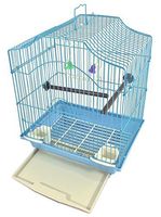 EDMBG Bird Cage KIT Blue Starter Set Perches Swing Feeders Scalloped Top Small Bird