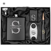 Monogram Initial Engraved Hip Flask, Funnel, Lighter, Cigar Cutter and 50 Caliber Bullet Bottle Opener Matte Black Gift Box 50 Cal Custom Personalized