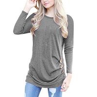 Meikosks Women's Solid O Neck Tops Long Sleeve T Shirt Irregular Botton Hem Blouses Casual Pullover Gray