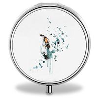 Painting Pill Case, Round Stainless Drug Organizer Container Medicine Cover for Pocket Daily&Weekly
