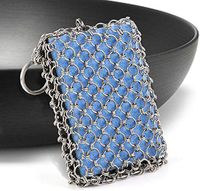 Upgraded 316 Stainless Steel Cast Iron Cleaner Chainmail Scrubber with Wood Pulp Scrub Sponge No Scratch for Crucible Cookware Cast Iron Pan Skillet Ovens Grill Scraper