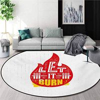 RUGSMAT Fitness Modern Machine Round Bath Mat,Grungy Typography Flame Spark Figure with Let It Burn Text Vintage Style Non-Slip No-Shedding Kitchen Soft Floor Mat,Round-55 Inch Red Marigold White