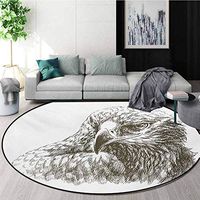 RUGSMAT Eagle Machine Washable Round Bath Mat,Illustration of Eagle Wildlife Predator Bird Power Portrait Monochromic Art Print Non-Slip No-Shedding Bedroom Soft Floor Mat,Diameter-35 Inch