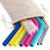 Tech Express Reusable Straws 6 Colored 10” Silicone and 2 8” Metal Straws and 3 Brush Bio Earth Friendly Straw BPA Free ECO Friendly for Long 20oz / 30 oz Yeti/Rtic Tumblers – 8 Total Straws 6 + 2 SS