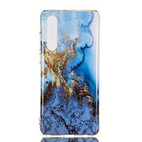 Amocase Marble Case with 2 in 1 Stylus for Huawei P30,Glossy Soft Rubber Silicone TPU Shockproof Anti-Scratch Flexible Bumper Case - Blue Waves