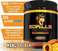Gorilla Mode Pre Workout - Massive Pumps · Laser Focus · Energy · Power - L-Citrulline, Creatine, GlycerPump™, L-Tyrosine, Agmatine, Kanna, N-Phenethyl Dimethylamine Citrate - 617 Grams… (Mango Peach)