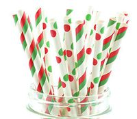 Christmas Party Suppies Set of Straws (50 Pack) - Holiday Straws, Christmas Dinnerware, Red & Green Paper Party Straws