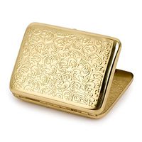 Embossed Arabesques Pure Copper Metal Cigarette Case Holds 16 Cigarettes (Gold)