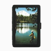 Perfection In Style Black Color Metal Cigarette Case Vintage Fishing Design 002