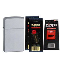 Zippo 1605 Slim Satin Chrome Windproof Lighter with Two Flint Card and One Wick Card